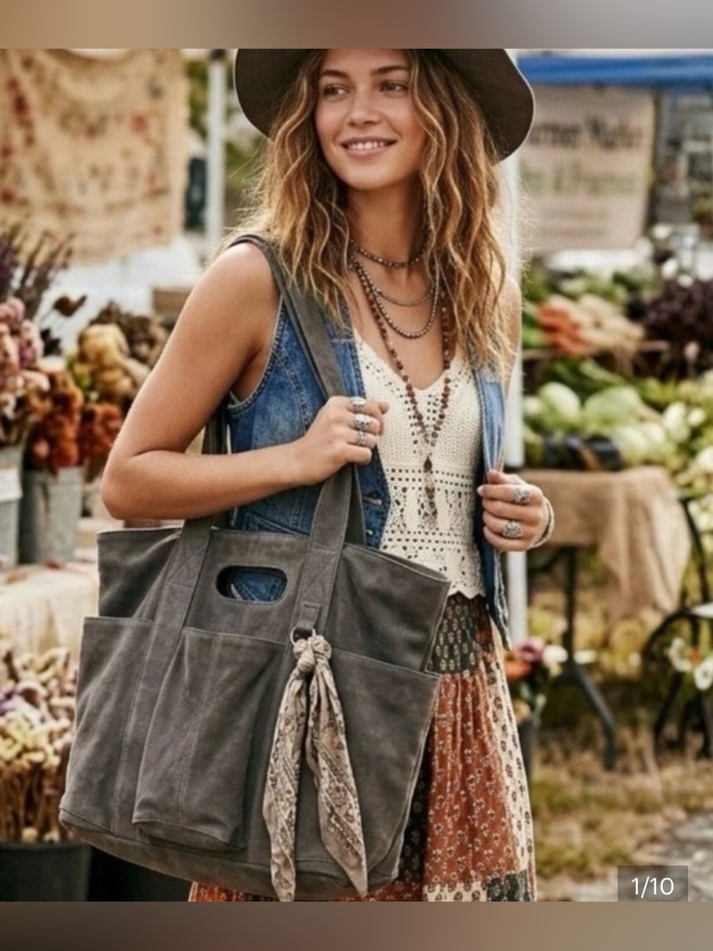 Free People Suede Caravan Tote in Charcoal